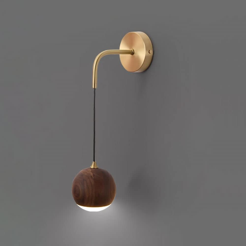 AwsinilModern Walnut Wall Sconce, Brass Wall Light Fixture with Globe Shade, Plug in Wall Lamp for Bedroom, Living Room