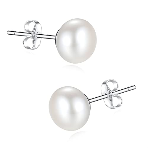 LUINNO Perlenohrringe Perlen Ohrstecker Set | Sterling Silber 925 Nickelfrei | Natur-Zuchtperlen Halbrund Ø 6 5mm Weiss im Hochglanz | Damen Schmuck Ohrringe Stecker Pearl Earrings Silver