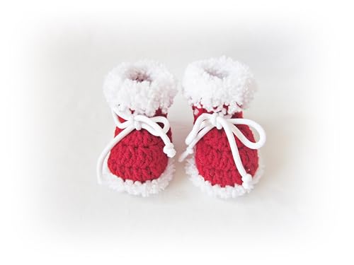 Crochet Christmas Baby Shoes, Santa Newborn Booties (0-3 months)3