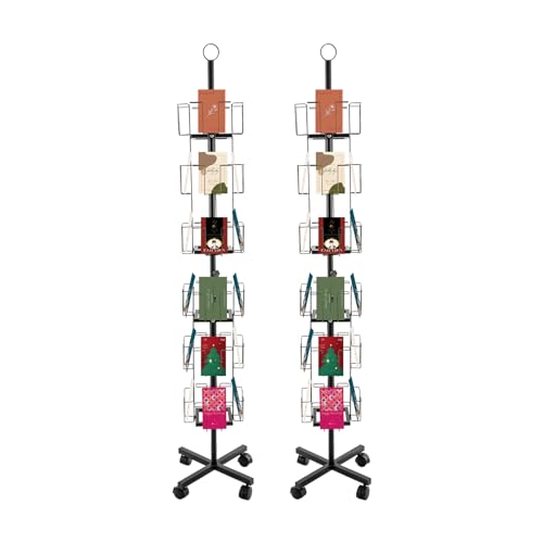 CNCEST Rotating Greeting Card Rack, 6 Tier 24 Pocket Display Stand Spinning, 2Pcs Pocket Rotating Holder for Thrift, Retail, Grocery, and Convenience Stores (Black)