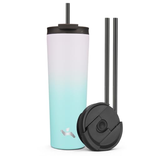 Image of Konokyo 30 OZ Insulated Tumbler with Lid and 2 Straws Stainless Steel Water Bottle Vacuum Travel Mug Coffee Cup,Lavender Green