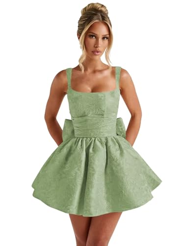 Jacquard Satin Homecoming Dresses with Bow Mini Short Prom Dress Square Neck Formal Cocktail Party Gown