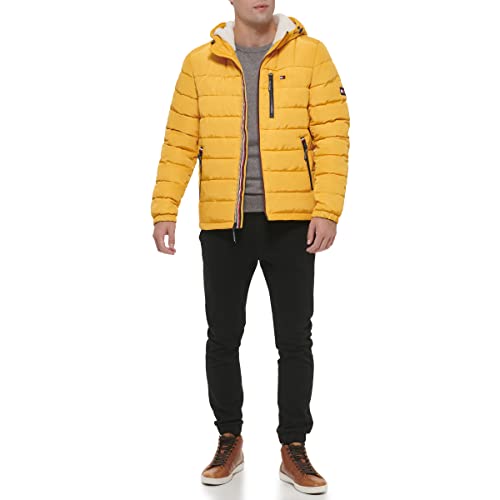 Image of Tommy Hilfiger Men's Midweight Sherpa Lined Hooded Water Resistant Puffer Jacket