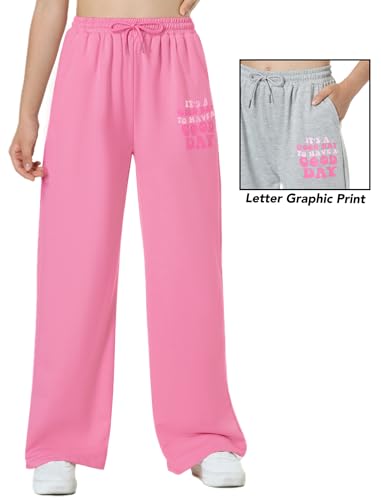 Image of EXARUS 3 Pack Girls Sweatpants Joggers Teen Sweat Pants Wide Leg | Tween Baggy Casual Preppy Pockets High Rise Elastic Waist School Sports Trendy Clothes Kids Youth Junior 6-14Y