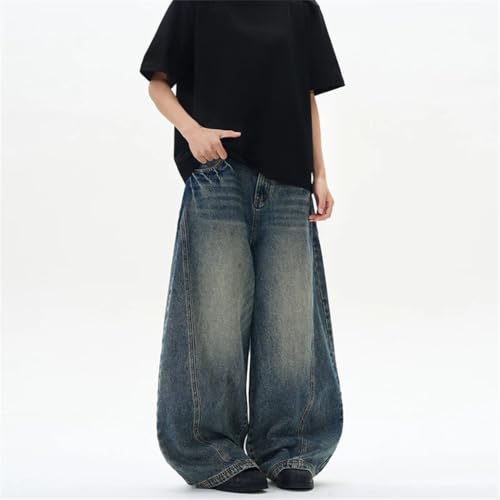 Men's 2025 Spring New Jeans, Oversized Wide Leg, Patchwork Lightning Cracked Denim Trousers3