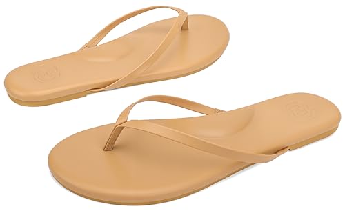 Image of INMINPIN Flat Flip Flops with Arch Support for Women - Memory Foam Flats Summer Sandals 2026 - Ultra Comfort Vegan Leather Thong Sandals Summer Beach Slide