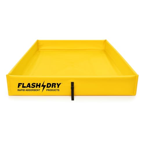 Image of FLASHDRY Portable Spill Containment Berm, Folding Duck Pond 4' x 4', Reusable Oil, Fuel & Chemical Spill Containment Tray, UV-Resistant PVC, Heavy-Duty, Quick & Easy Setup, Garage & Industrial Use