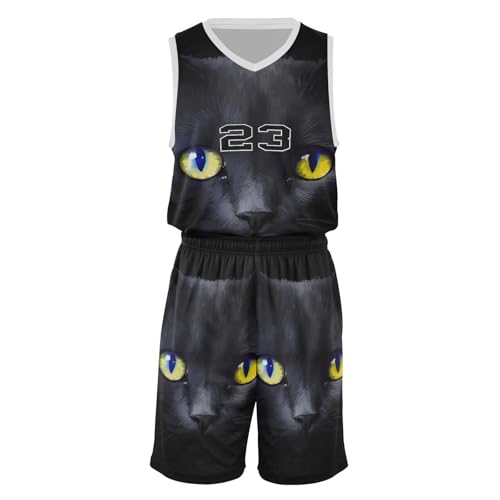 FLildon Black Cat Boys Basketball Jersey Set Tank Top Shorts Tracksuit Sport Training Suit for Kids, L