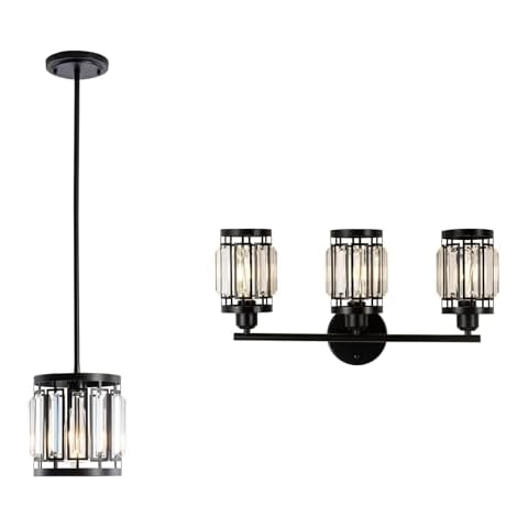 Larootsi 1 Light Crystal Lighting Fixture Ceiling Mounted, Single Pendant Light for Kitchen Island Dining Room, Black Crystal Wall Light, 3 Light Bathroom Vanity Lighting Cover