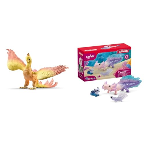 SCHLEICH BAYALA 70760 Phoenix Mythische Fantasy Actionfigur & BAYALA 42628 Axolotl Salamander Unterwasserwelt Spielset