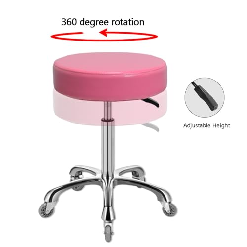 Image of Ainilaily Rolling Stool with Wheels, Heavy Duty 400 lbs Stool for Shop Guitar Lab Tattoo Workbench Medical, Adjustable Swivel Chair (Pink)