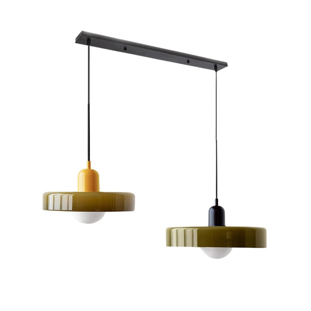 2-Light Duża zielona szklana lampa wisząca Żyrandol w stylu Mid Century Modern Vintage Farmhouse Wisząca lampa sufitowa Lampa kuchenna nad zlewem Sypialnia Jadalnia Bar