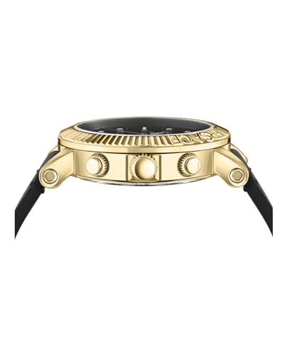 Versace V-Chrono Classic Collection Luxury Mens Watch Timepieces with a Black Strap and Dial Featuring a Gold Case2