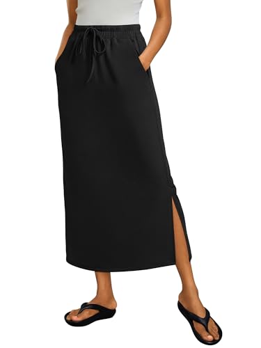 ANRABESS Maxi Skirts for Womens 2026 Summer High Waist Drawstring Side Slit Spring Casual Long...