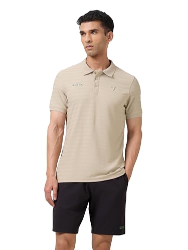 Image of TECHNOSPORT Men's Slim Fit Striped Half Sleeve Polo Active Out T-Shirt for Gym, Sports & Regular Use