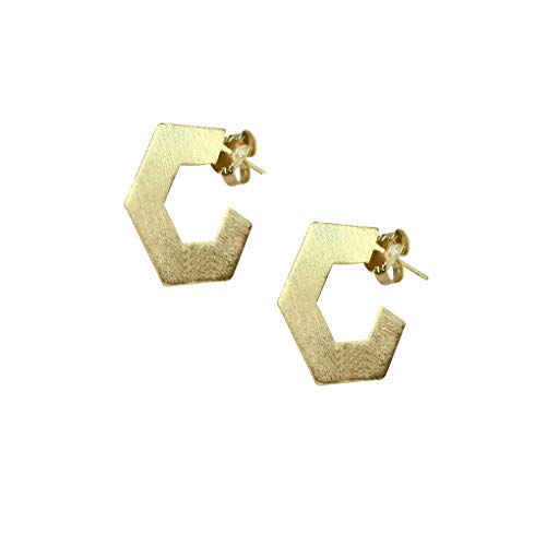 Sheila Fajl Small Burke Pentagon Hoop Earrings in Brushed Gold Plated