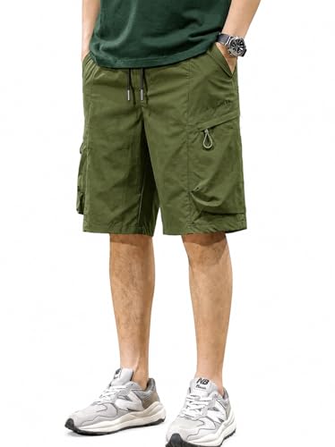 Image of Men's 100% Pure Cotton Cargo Shorts | Regular Fit Solid Knee Length Shorts with Multiple Utility Pockets | Casual Outdoor Summer Shorts for Men