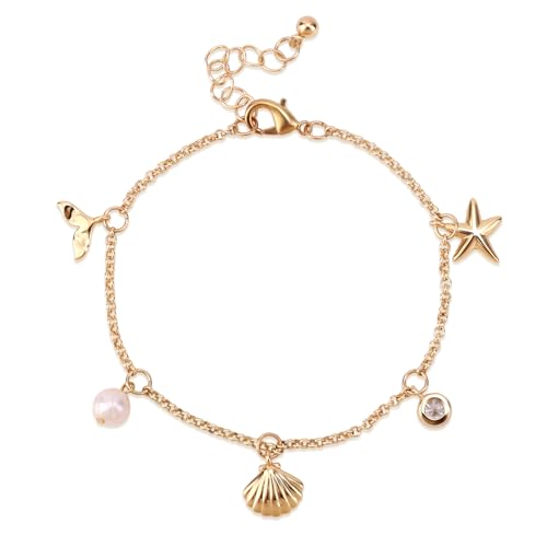 Shell Starfish Bracelet, Boho Adjustable Seashell Bracelet Gold Summer Beach Personalized Summer Jewelry Pretty Accessory for Women