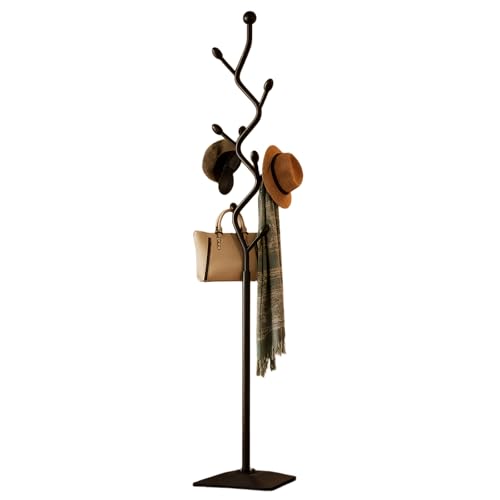 HAZHEYE Coat Rack,Metal Coat Tree Freestanding with 8 Hooks, Creative Design Tree Branch-look,Standing Coat Rack,Coat Hanger Stand with Stury cast iron Base for Entryway, Hallway, Bedroom (black)