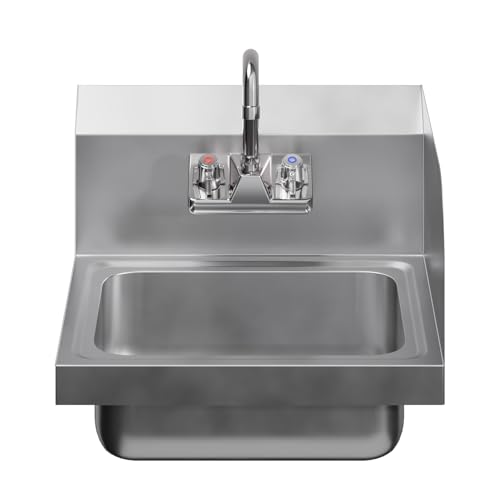 Image of Stainless Steel Wall Mounted Hand Sink 17 in. x 15 in. with Right Side Splash and Gooseneck Faucet