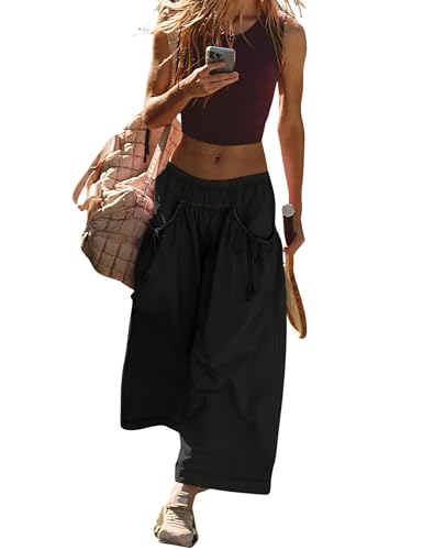 Women's Wide Leg Pants Comfy High Waisted Casual Loose Lounge Pants with Pockets