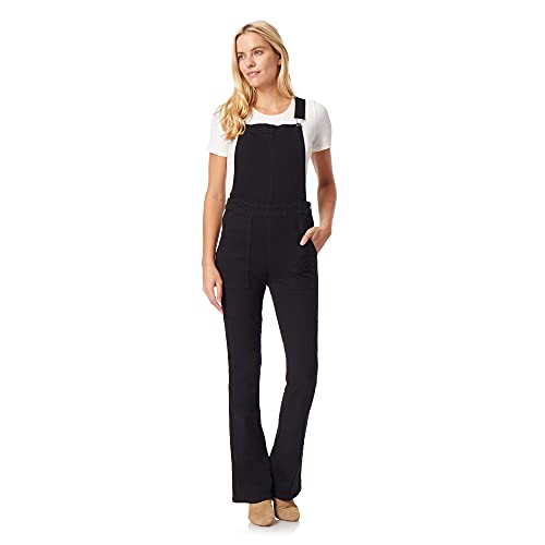 WallFlower Women s Juniors High Rise Flare Overalls, Black Rnse, Small