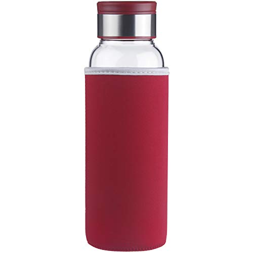 Life4u Botella de Agua de Cristal de Borosilicato de con Funda de Neopreno Sin BPA 1500 ml (Vino Rojo