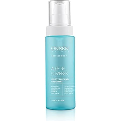 Onsen Secret Japanese Aloe Vera Face Wash - Premium Nightly Facial Cleanser for Makeup Removal, Heals Dry & Sensitive Skin, Hyaluronic Acid, Curry Leaf Oil, Vitamin C & E, Gel Cleanser Cover