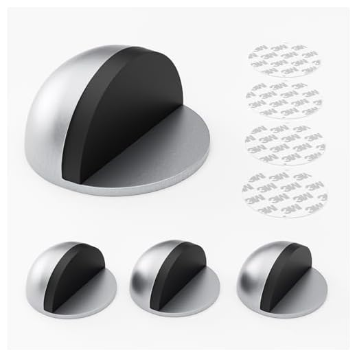 LTIYITL Stainless Steel Half Dome Floor Door Stop Self-Adhesive with Rubber Free Punching—Ground Door Stops for Bedroom Living Bath Shower Room Office Silver—Stainless Steel Floor Door Stopper（4PCS）