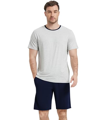 Image of NACHILA Men's Pajama Set, Cooling Bamboo Viscose Short Sleeve Top & Shorts