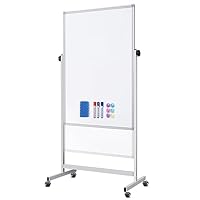 Rolling Whiteboard on Wheels, 32x48 Inches Double-Sided Magnetic Dry Erase Board with Stand, Height Adjustable Mobile White Board Easel for Classroom Home Office