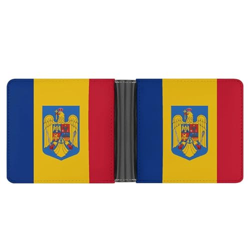 Flag of Romania Funny Men's Slim Bifold Wallet with Multiple Card Slots Front Pocket Purse