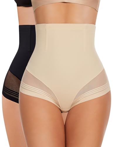 SIMIYA Culotte Gainante Femme Ventre Plat Gaine Amincissante Invisible Taille Haute Slip Gainant Culottes Sculptantes Panty Anti Frottement Gainant sans Couture Minceur Shapewear Slips(Noir+Beige,M)