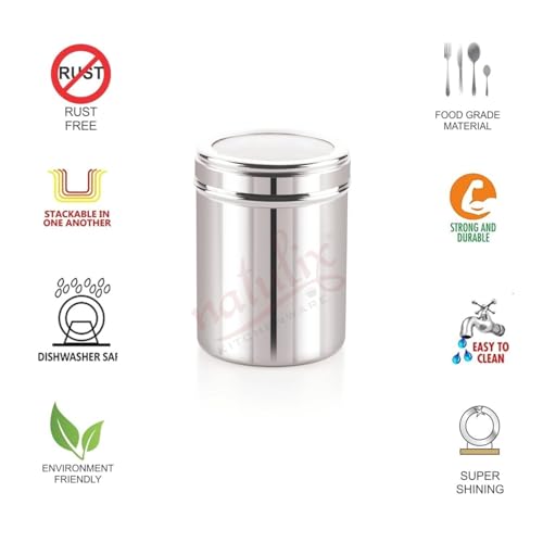 NATULIX 1 Kg Stainless Steel Containers for kitchen with See Through Lid | Kitchen Containers Set | Silver (1250ml - 6pcs) Food Grains Capacity - 1kg Approx