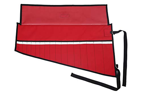 16 Pocket Wrench Roll Up Pouch, Tool Organizer Bag, Must For Stanley Craftsman, Easy Grip, Handcrafted, Portable Storage, Pvc Laminated Waterproof Ballistic Polyester Oxford Canvas - Red, 16P01 #TOP2