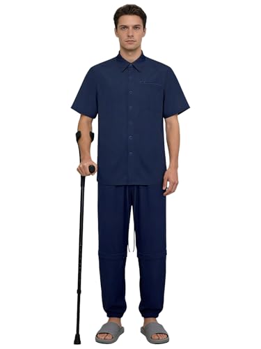 Vêtements adaptés faciles à enlever pour séniors et patients post-opératoires bleu foncé