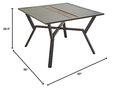 Image of LOKATSE HOME Patio Dining Metal Square Table Outdoor Furniture with 2.1 inch Umbrella Hole, Steel Legs, Grey
