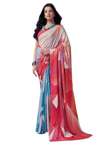Image of SIRIL Women's Printed Crepe Silk Saree with Unstitched Blouse Piece