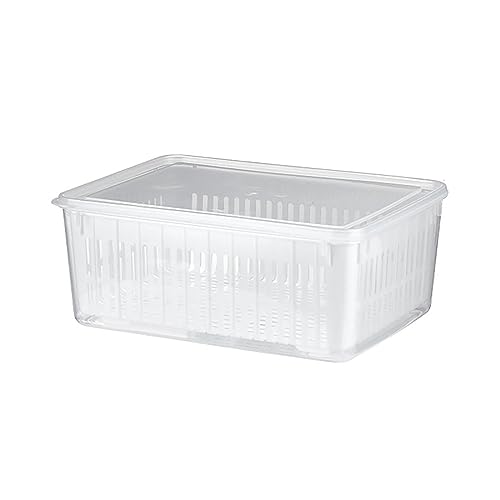 水切り保存パック ザル付 食品保存容器 野菜保存容器 蓋付き 大容量 1.5L /3L/5L 冷蔵庫収納ケース 野菜水切り器 保存容器 収納ボックス 野菜 果物収納 冷蔵庫整理ケース 通気穴付き 野菜フルーツチーズ用 (26*18*11.5cm(4.5L)