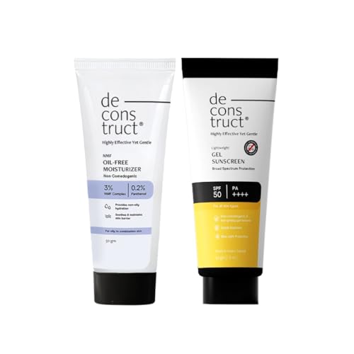 Image of Deconstruct Hydration & Defense Combo: Oil-Free Moisturizer & Lightweight Gel Sunscreen SPF 50+ | No White Cast | For Oily & Acne-Prone Skin | Sun Protection | Pack of 2 (50g Each)
