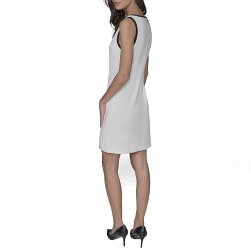 Image of Karl Lagerfeld Women's Sleeveless Split Neck Contrast Trim A-line Mini Dress with Bow Detail