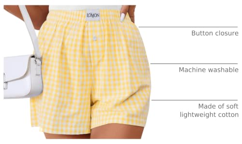 Image of LOMON Womens Boxer Shorts Casual Summer 2026 Pajama Lounge Sleep Pj Gingham Plaid Shorts Y2K Beach Bottoms