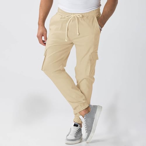 Cargo Pants for Men Casual Elastic Waist Drawstring Leggings Soft Trendy Breathable Lounge Solid Color Hiking Clothes2
