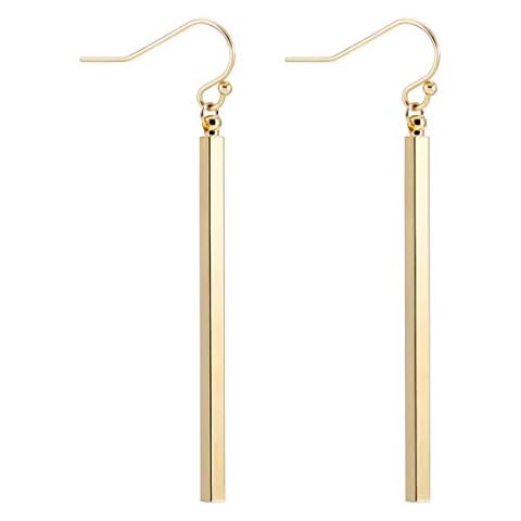 Aobei Pearl Minimal Long Bar Earrings 18k Gold Plated Drop Line Dangle Geometric jewelry for Women Cover