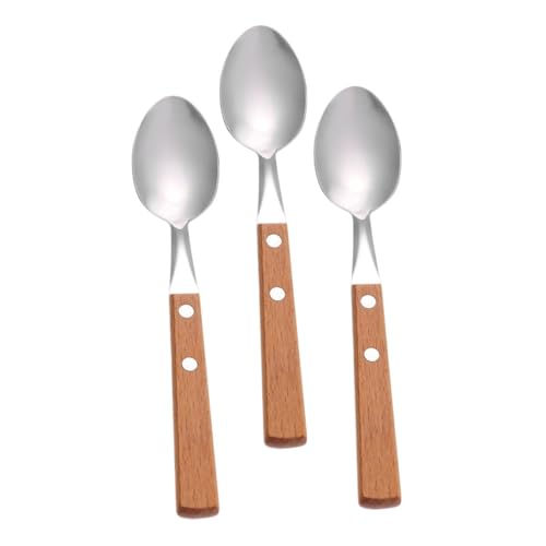 CIYODO 3個 ステンレス製デザートスプーン 木製ハンドル付き 耐錆性 食品対応 アイスやデザート用 食洗機対応 パーティーや に