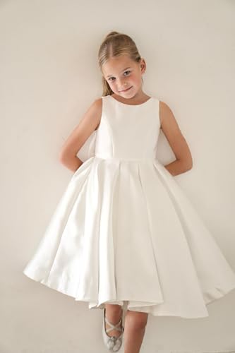 MCieloLuna Glossy Satin Flower Girl Midi Dresses Elegant First Communion Dress for Girls O Neck Dance Party Gown3