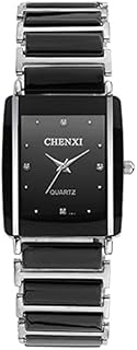 JewelryWe Herren Armbanduhr Quarz Analog Rechteckig Ceramic Keramik Band Partner Freundschafts Uhr mit Strass Schwarz Weiß Geschenk Valentinstag