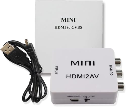 Image of Mini HDMI to AV Converter, 1080P HDMI to RCA CVBS Adapter with USB Power Cable, Video Audio Converter for TV, Projector, DVD, Set Top Box (White)