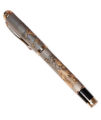 Image of Radhe Krishna Etched Pen in Brass Metal Body | Radha ji & Krishnaji Inscribed Pen with Radhe Radhe Engraving | Premium Metal Pen in Golden Box | Divine Gifting Product | Pushtimarg Gifts