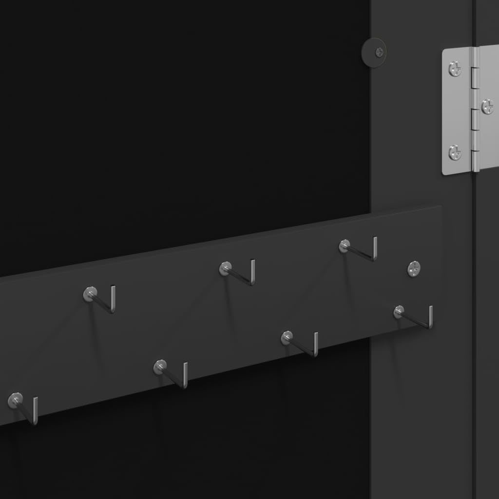 Szafa na biżuterię, czarna, 30 x 8,5 x 90 cm, z lustrem, zamykana na klucze, montaż na ścianie lub do zawieszenia na drzwiach, wykonana z materiału drewnopochodnego z miękką wyściółką